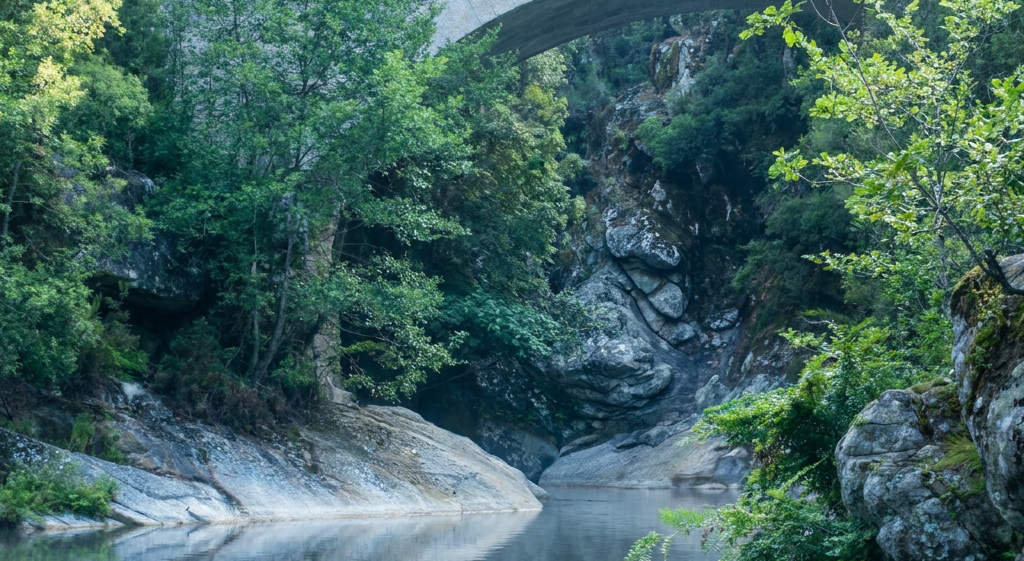 Pont génois médiéval sur une rivière corse dans l'Alta Rocca
